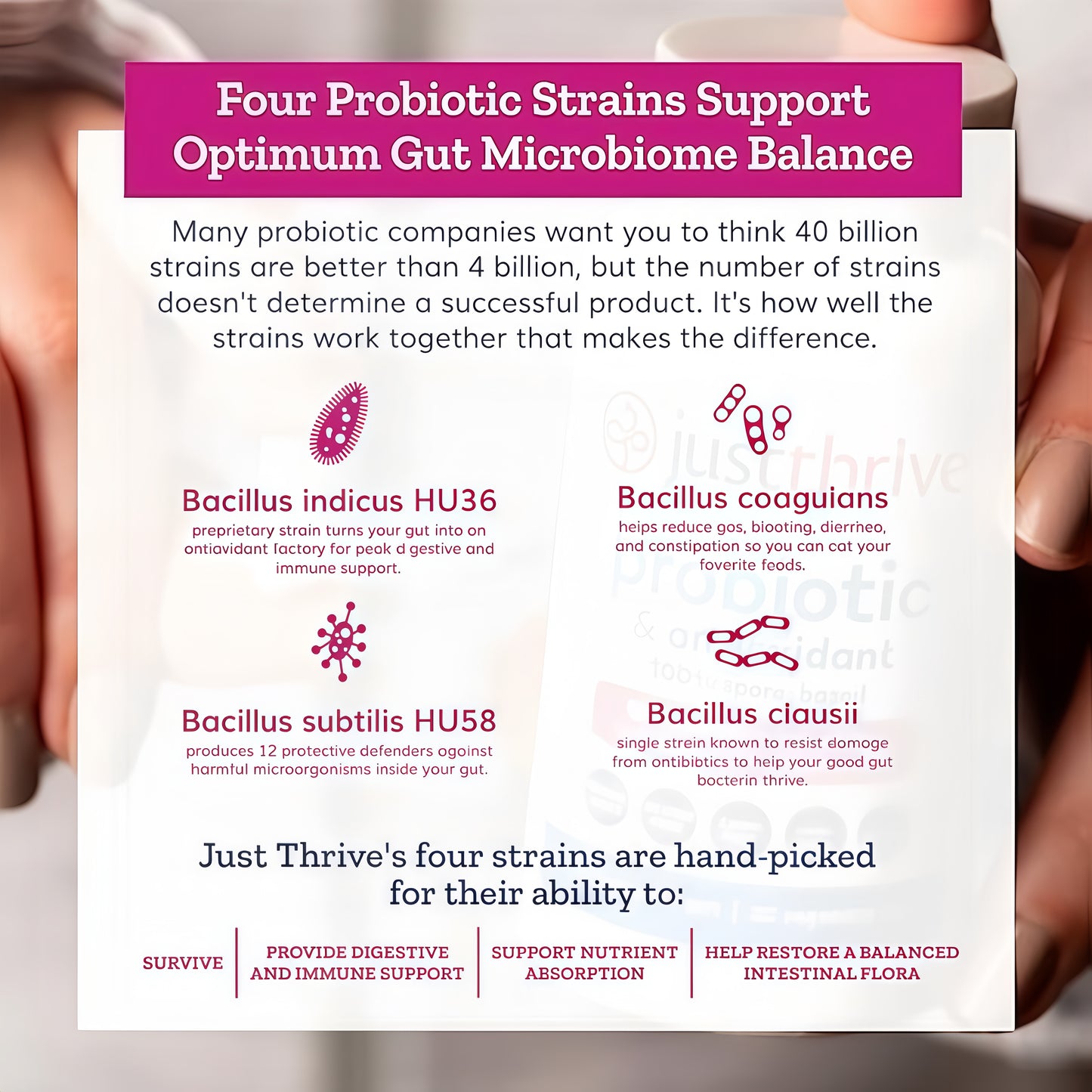 Just Thrive Probiotic & Antioxidant Supplement - 100% Spore-Based Digestive and Immune Support - Gluten Free