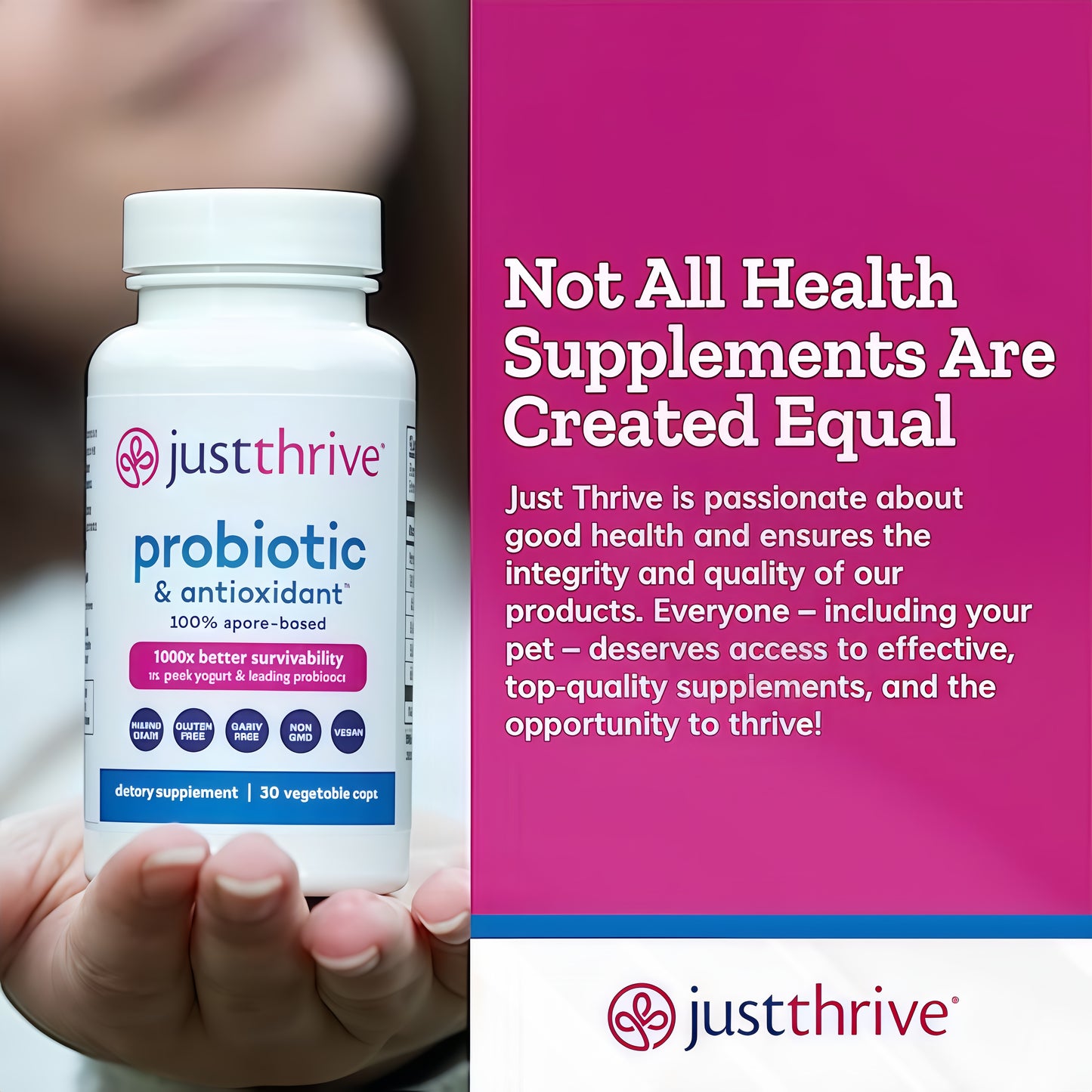 Just Thrive Probiotic & Antioxidant Supplement - 100% Spore-Based Digestive and Immune Support - Gluten Free