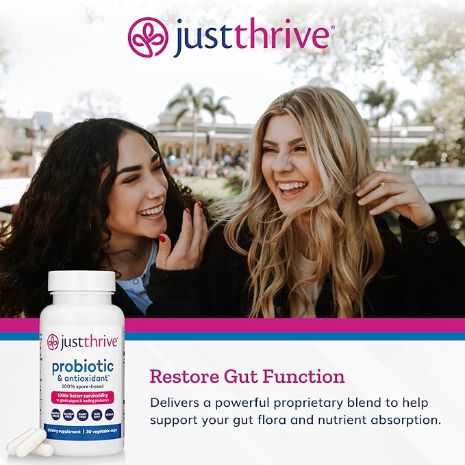 Just Thrive Probiotic & Antioxidant Supplement - 100% Spore-Based Digestive and Immune Support - Gluten Free